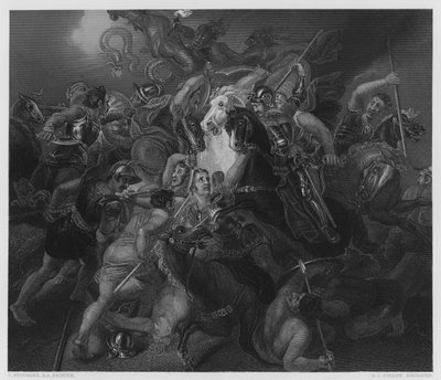 Uma batalha mitológica, a partir da imagem na Galeria Vernon de Thomas Stothard